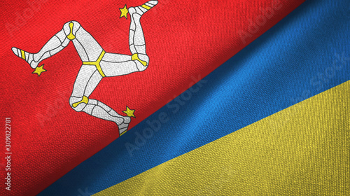 Isle of Mann and Ukraine two flags textile cloth, fabric texture