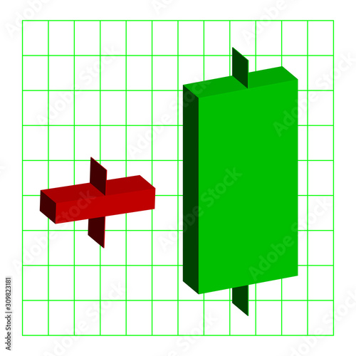 An abstract 3d Japanese candlestick bullish engulfing pattern.