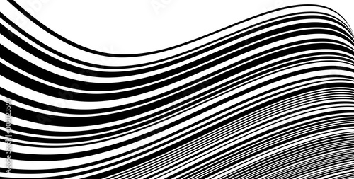 Abstract vector black wavy lines background. Monochrome modern 3D banner.