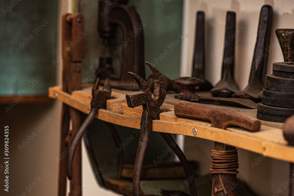 recreated lifestyle of people from Kent, metal workshop equipment, shop supplies, United Kingdom recreated lifestyle of people from Kent, metal workshop equipment, shop supplies, United Kingdom