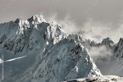 Εκτύπωση καμβά Snowy mountains in th French Alps, epic high mouintain landscape with cliffs pie