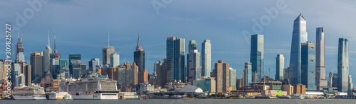 View of Manhattan skyline at sunset  New York City  United States