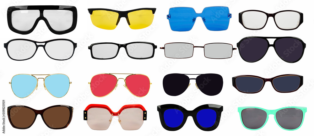 A set of sunglasses on a white background for drawing on a portrait of an isolated A set of sunglasses on a white background for drawing on a portrait of an isolated
