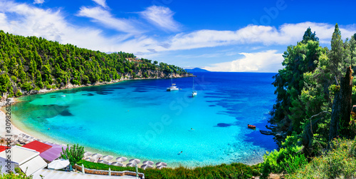 Best beaches of Alonissos island - tranquil organized Milia. Sporades, Greece © Freesurf