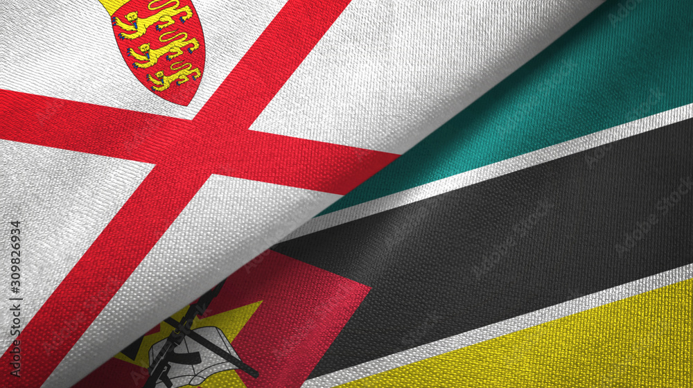 Jersey and Mozambique two flags textile cloth, fabric texture Jersey and Mozambique two flags textile cloth, fabric texture