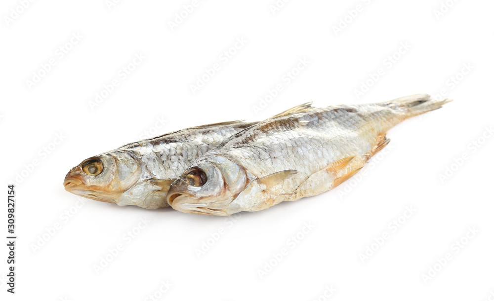 Tasty dried fish isolated on white. Seafood Tasty dried fish isolated on white. Seafood