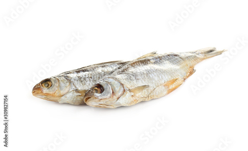 Tasty dried fish isolated on white. Seafood