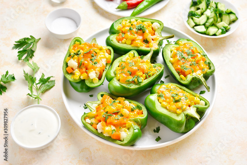 Baked green bell peppers