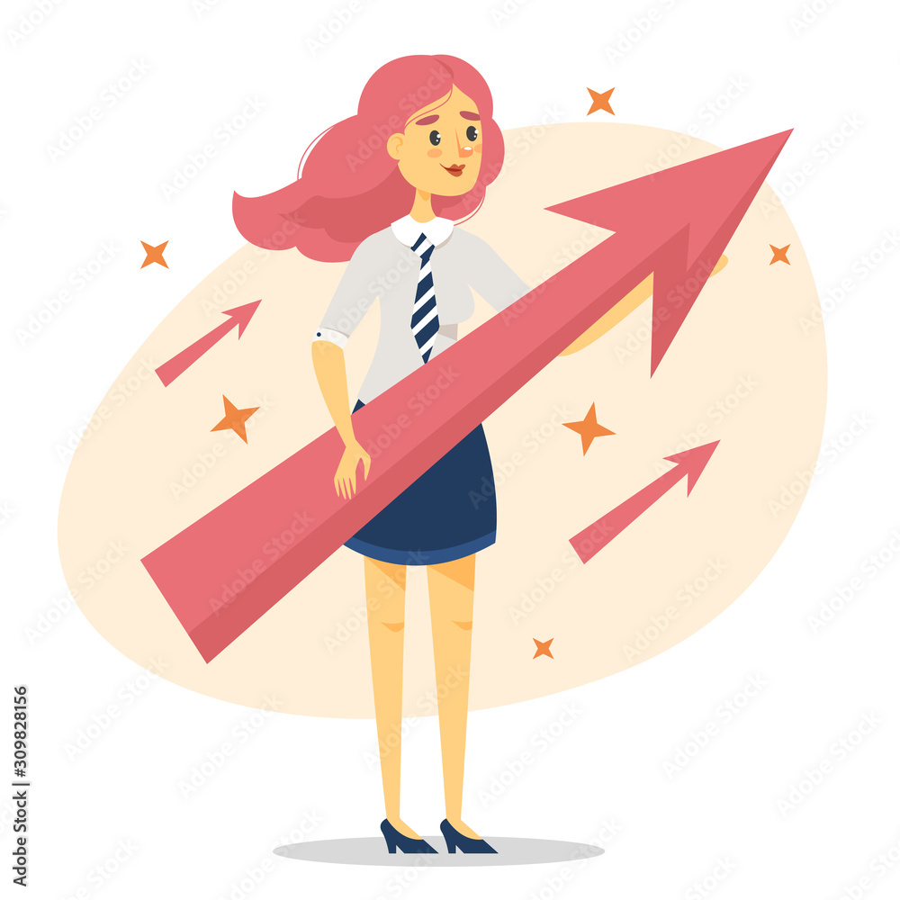 Beautiful business woman holding arrow vector isolated Beautiful business woman holding arrow vector isolated