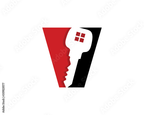 Letter V With Key Logo Vector 001