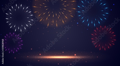 Bright Colorful Fireworks on night background