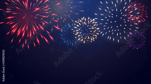 Bright Colorful Fireworks on night background
