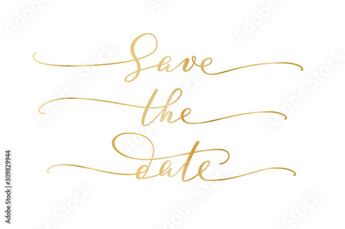 Save the date words, hand written custom calligraphy isolated on white.