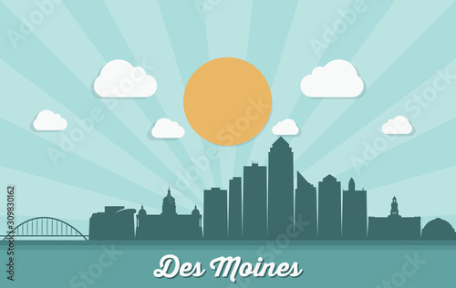 Des Moines skyline - Iowa, United States of America, USA - vector illustration