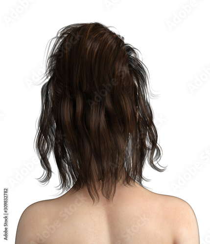 Woman Back Head on Isolated White, 3D Rendering