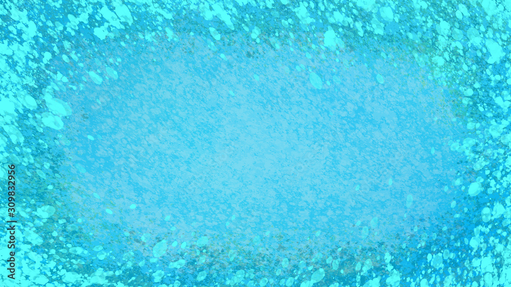 Hintergrund stilvoll hellblau und weiß, Farbspritzer erinnern an die Struktur von Marmor,  Rand hellblau gespritzt wirkt wie Eis und Schnee , zeitlos elegant luxuriöses Design