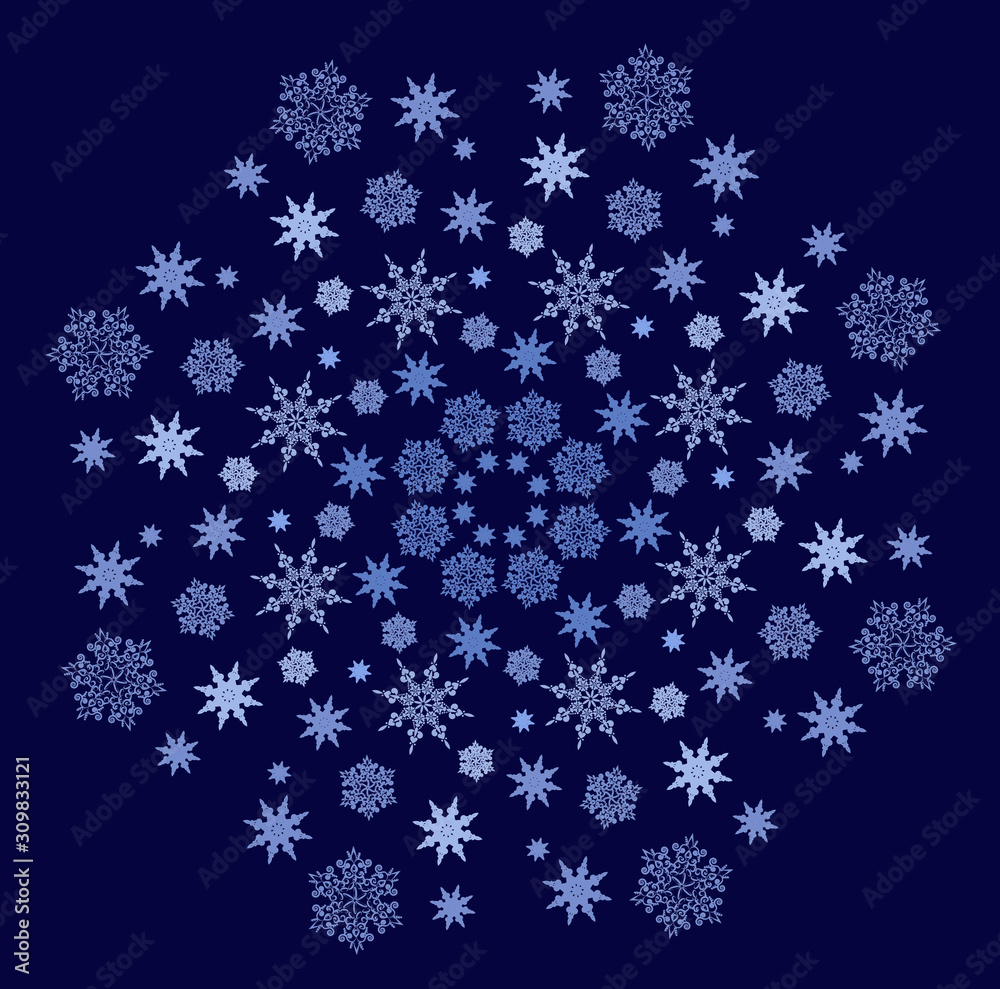 beautiful frosty snowflakes swirl painted in a circle on a dark background to decorate the new year holidays beautiful frosty snowflakes swirl painted in a circle on a dark background to decorate the new year holidays