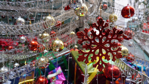 Christmas Snowflake gold Hanging on Christmas tree