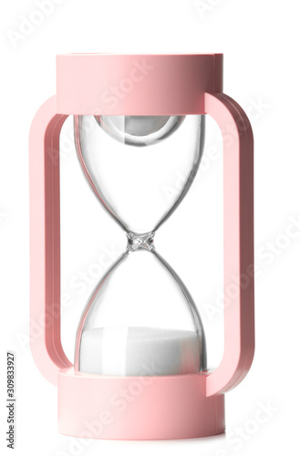 Stylish hourglass on white background photo