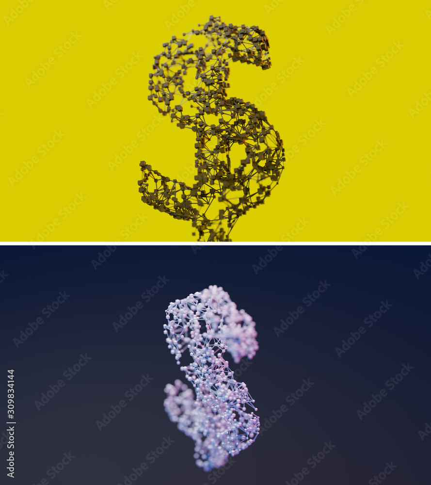 Money sign forming by network (3D Rendering)