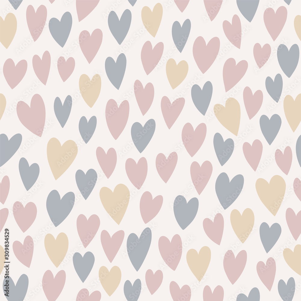 Vector seamless pattern with flat neutral coloured hearts. Creative scandinavian childish background for Valentine's Day