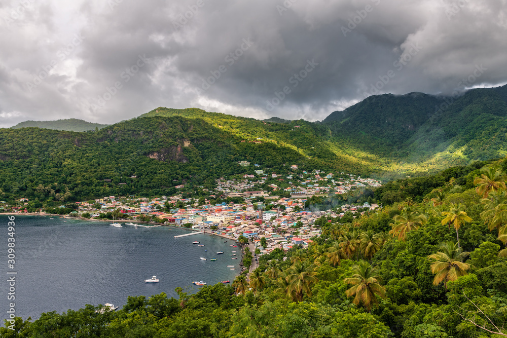 Small town Soufriere in Saint Lucia, Caribbean Islands