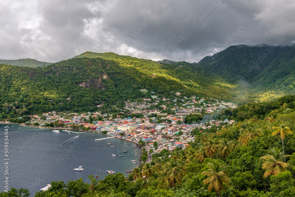 Small town Soufriere in Saint Lucia, Caribbean Islands