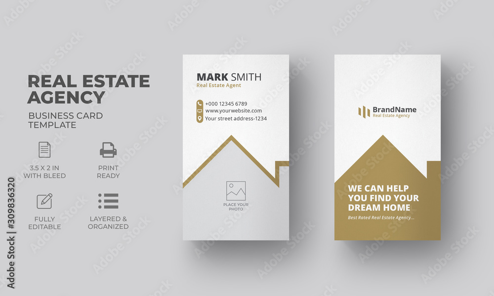 Vertical Real Estate Business Card Template | Business Card Design