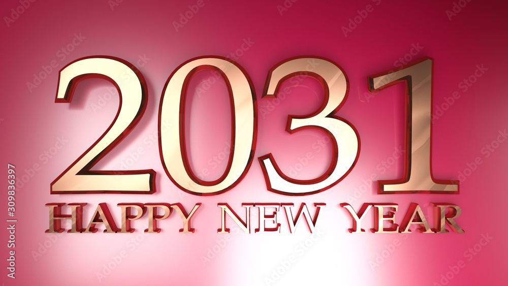 2031 Happy New Year copper write on red background - 3D rendering illustration 2031 Happy New Year copper write on red background - 3D rendering illustration