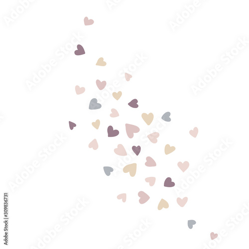 Vector background with small pastel hued hearts isolated on white. Romantic art for Valentine Day. Love hearty backdrop.