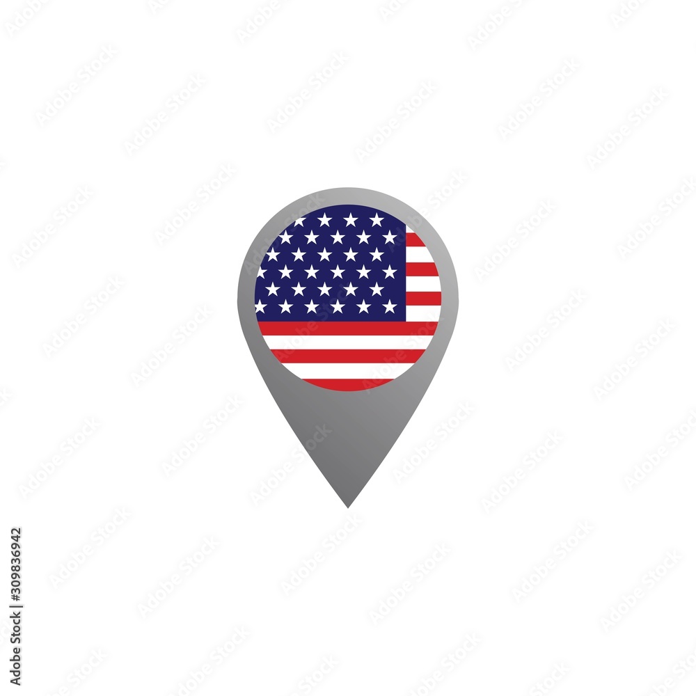 Icon pin illustration, map marker with a stylish United States of America country flag in a circle