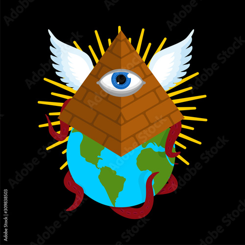 Illuminati conspiracy theory. Pyramid with an eye. All-seeing eye. Symbol of world government. sacred sign