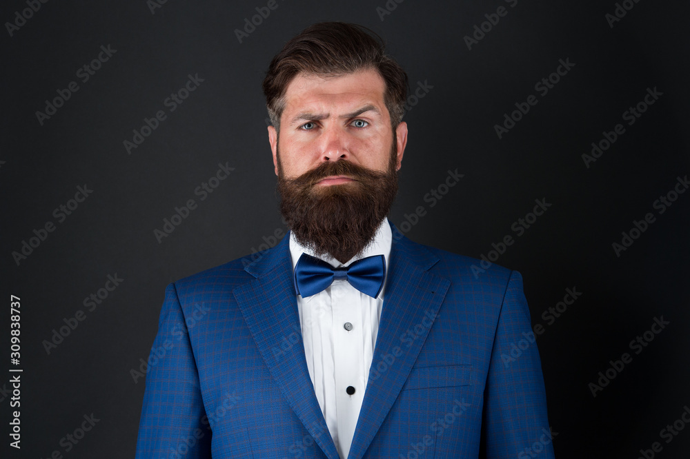 Make male grooming simpler and more enjoyable. Well groomed man beard in suit. Male fashion and aesthetic. Businessman formal outfit. Classic style aesthetic. Masculine aesthetic. Barber hairdresser Make male grooming simpler and more enjoyable. Well groomed man beard in suit. Male fashion and aesthetic. Businessman formal outfit. Classic style aesthetic. Masculine aesthetic. Barber hairdresser