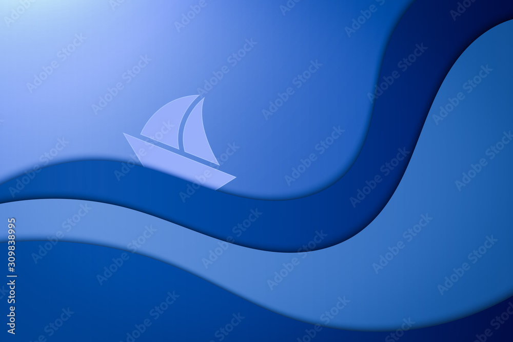 Sea and ship. Paper cut illustration. Blue waves. Sea and ship. Paper cut illustration. Blue waves.