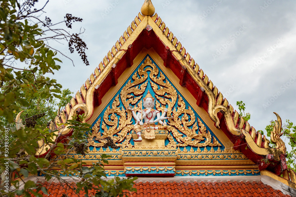 Detail of the roof in the Wat Chalong Phuket temple, Thailand