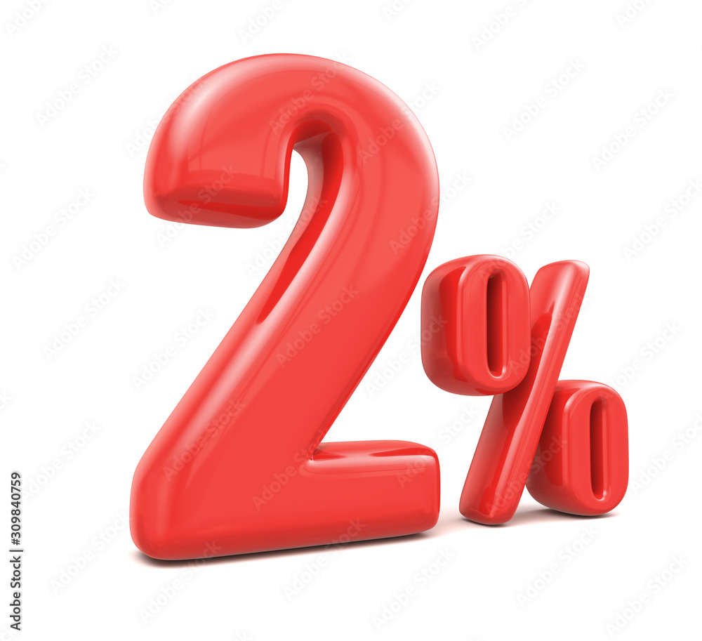 3d render illustration. Two one percent on a white background. 3d render illustration. Two one percent on a white background.