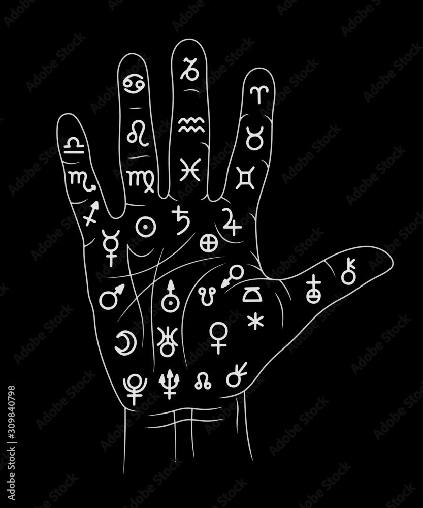 Vector hand in the symbols of alchemy Vector hand in the symbols of alchemy