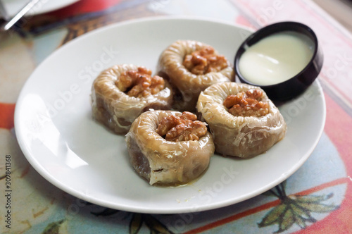 Baklava with walnut is a traditional dessert in Turkey.