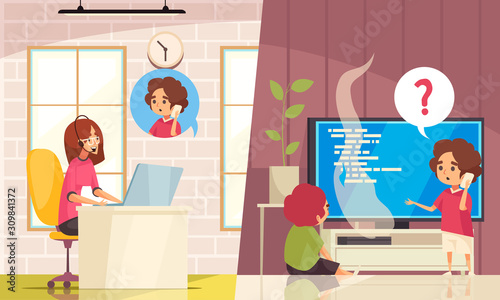 Support Call Center Flat Composition 
