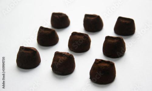 Rows of delightful French chocolate truffles