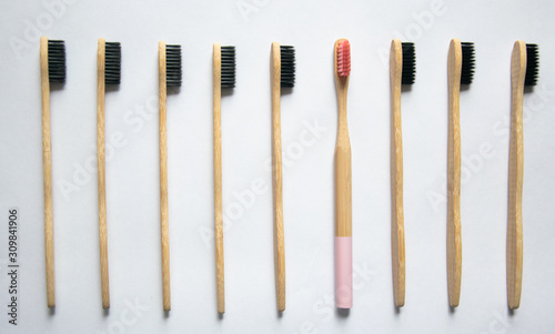 Pink and black bamboo toothbrushes