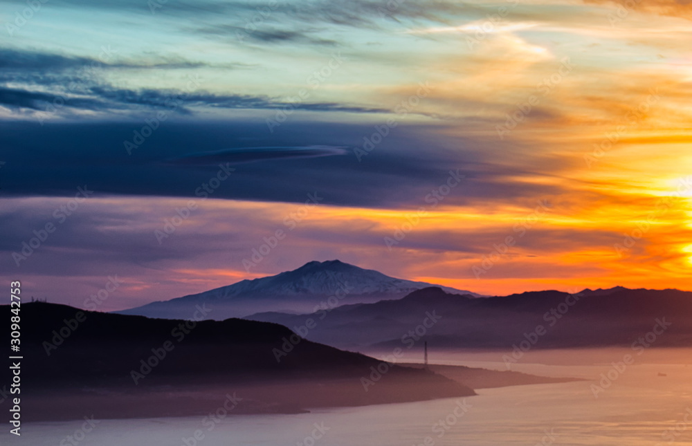 Sunset on the Mediterranean Sea with a view of Sicily. Sunset on the Mediterranean Sea with a view of Sicily.