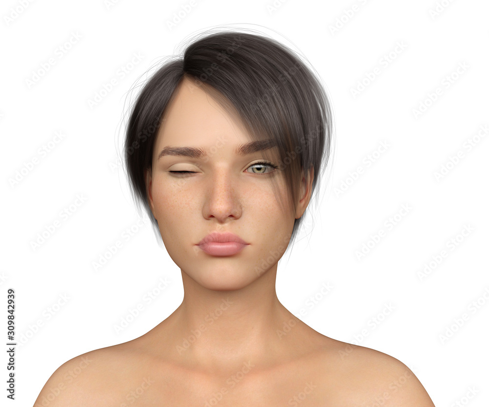 Woman Portrait on Isolated White, 3D Rendering Woman Portrait on Isolated White, 3D Rendering