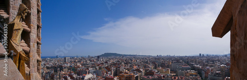 Aerial view of Barcelona city from The Basílica de la Sagrada Família,