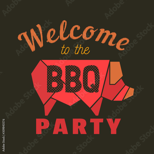 BBQ party welcome invitation flat vector icon