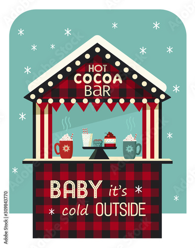 Hot drinks street stall flat color vector icon