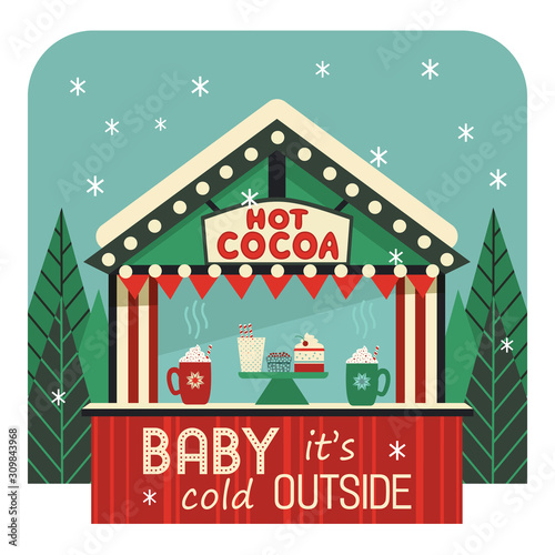 Hot drinks street stall flat color vector icon
