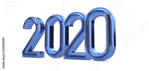 2020 year in blue digital 3d