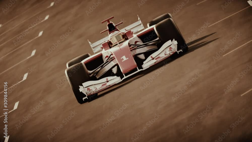 Dynamic tracking shot of a generic formula one race car driving over ...