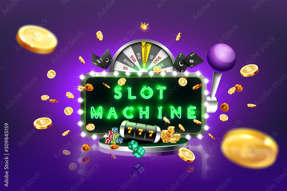 Neon advertising sign slot machine with casino elaments